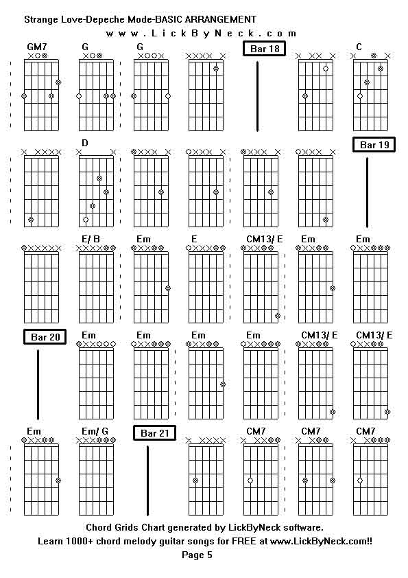 Chord Grids Chart of chord melody fingerstyle guitar song-Strange Love-Depeche Mode-BASIC ARRANGEMENT,generated by LickByNeck software.